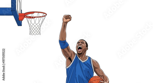 Excited Basketball Player Celebrates Victory Near Hoop