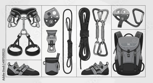 Essential Climbing Gear Collection For Outdoor Adventures And Sport Activities