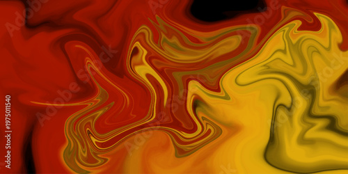 Abstract surreal acrylic fire flames wallpaper template. Orange bright fire red marble texture liquid design background. Luxurious flow liquid lines design element.  Liquify Abstract Pattern.