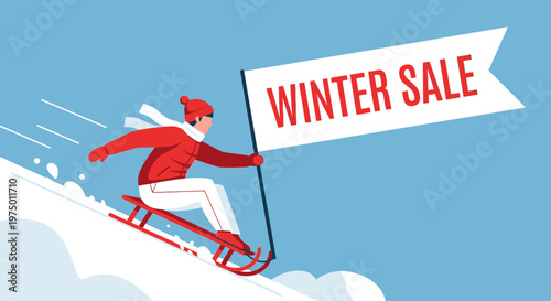 Exciting Winter Sale Announcement With Sledding Adventurer