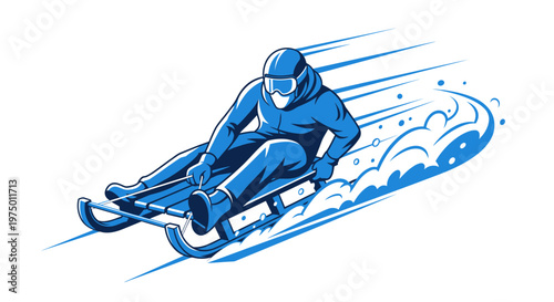Exciting Winter Sport Athlete Speeding Downhill on a Sled