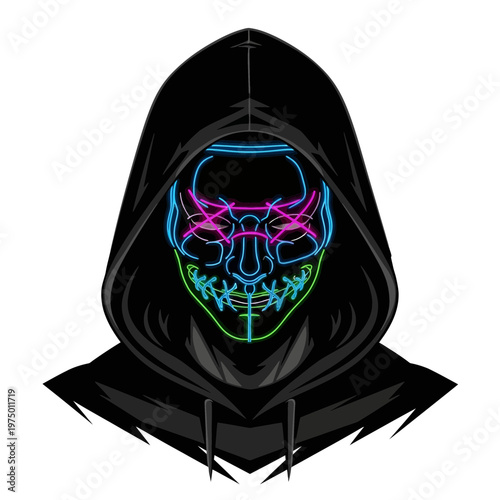 Glowing Masked Hacker in Hoodie