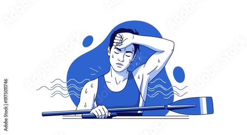 Exhausted Athlete Sweating Profusely After Intense Water Sports Competition