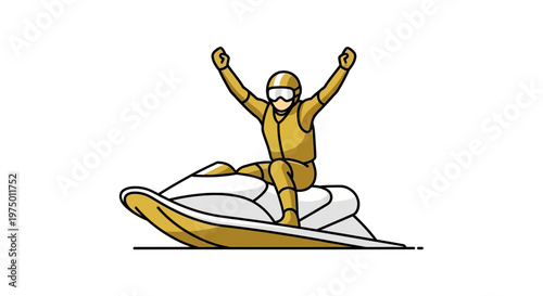 Excited Person Riding Jet Ski Celebration Pose