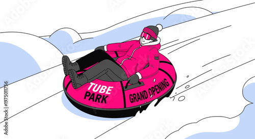 Excited Person Tubing Down Snowy Hill During Grand Opening Celebration