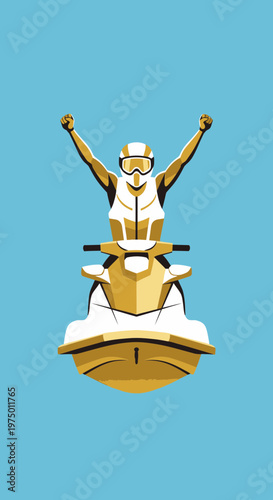 Exhilarated Rider on Jet Ski Celebrating Aquatic Adventure