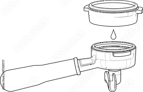 Espresso machine portafilter silhouette a detailed line drawing of coffee brewing equipment