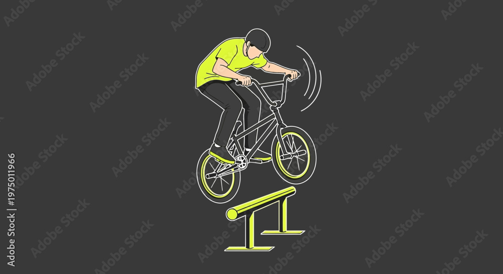Fototapeta premium Extreme Bmx Rider Executes Stunt Over Metal Railing