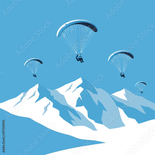 Exhilarating Paragliding Adventure Over Majestic Snow-Capped Mountains