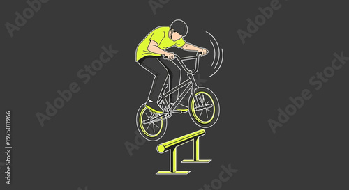 Extreme Bmx Rider Executes Stunt Over Metal Railing