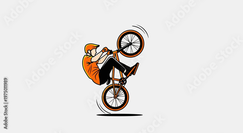 Extreme Bmx Rider Performing A Dynamic Wheelie Trick On A Bicycle