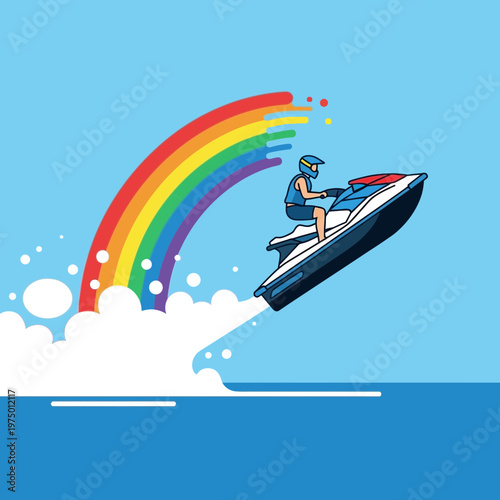 Exciting Jet Ski Ride Under a Vibrant Rainbow