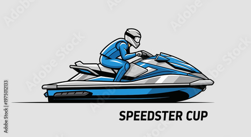 Exciting Jet Ski Rider in Dynamic Pose Represents Aquatic Sport Competition
