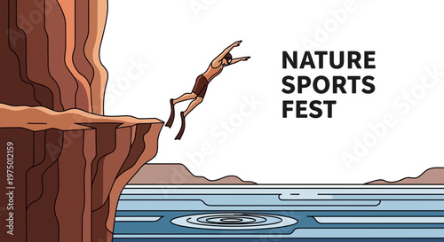 Extreme Cliff Diving Into Water Nature Sports Fest Event Poster