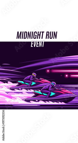 Extreme Jet Ski Racing Adventure Under A Vibrant Midnight Sky