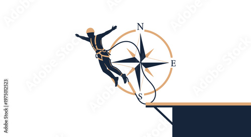 Extreme Adventure Jump With Compass Symbol Represents Taking A Leap