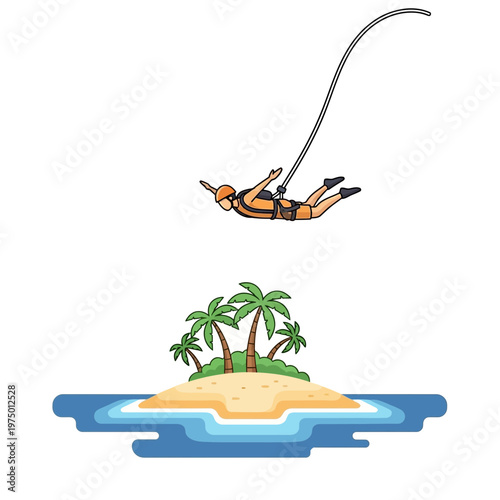 Extreme Adventure Sport Zipline Jump Over Tropical Island Paradise Aerial View