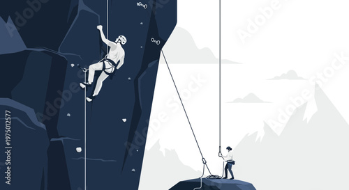 Extreme Mountain Climbing Adventure With A Partner Scaling A Steep Rock Face