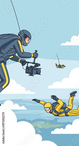 Extreme Aerial Videographer Captures Thrilling Skydiving Adventure Below