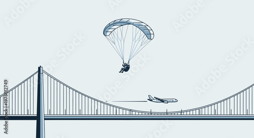 Extreme Paragliding Adventure Over Iconic Bridge With Jet Plane Flying Low