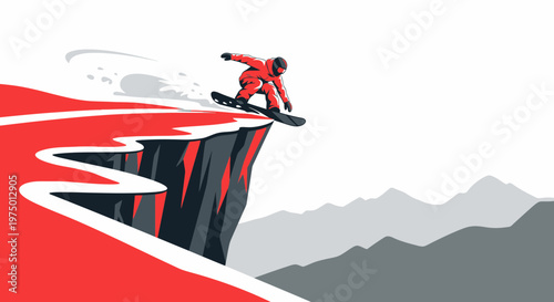 Extreme Snowboarder Launches Off Cliff Edge Over Mountains