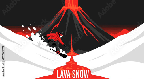Extreme Snowboarding Against Fiery Volcano Backdrop