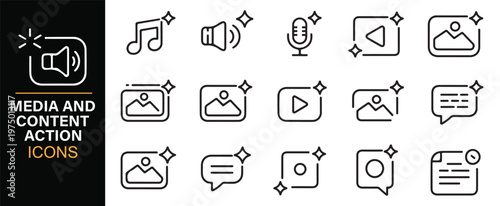 Media action icons collection for multimedia and interface design