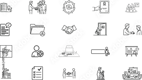 Collection of black and white line art icons depicting various electronic devices