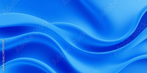 A smooth blue silk abstract background features flowing waves of soft liquid satin in a digital wavy design with a light motion pattern and elegant swirling texture
