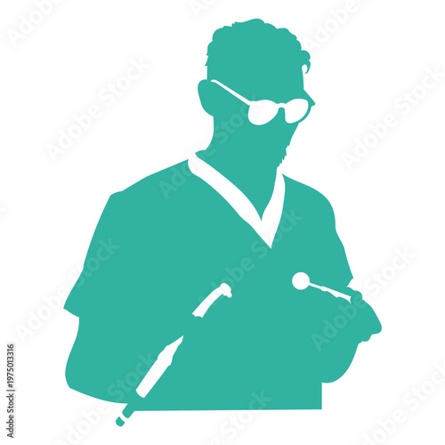 Dentist silhouette holding dental instrument