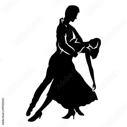 Elegant silhouette of a man and woman embracing in sensual dance