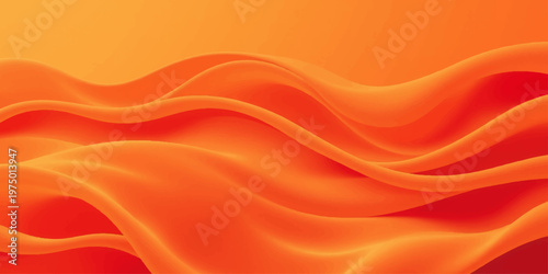 Abstract orange and red background featuring soft flowing silk waves and a smooth satin fabric texture with gold light curves for a modern vector illustration backdrop design