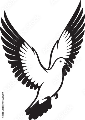 Title soaring dove silhouette a symbol of peace and freedom in flight description a striking black and white silhouette of