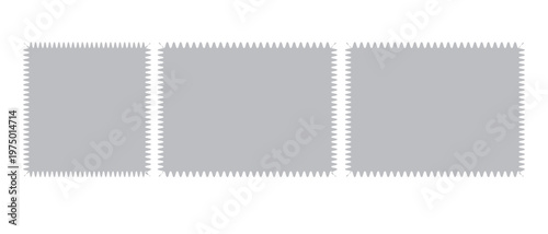 Minimalist postage stamp frames set with perforated edges in neutral gray design layout