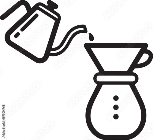 Black line art of pouring water into a coffee pourover brewer
