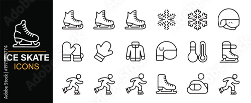 Cold season sports icons with ice skating elements