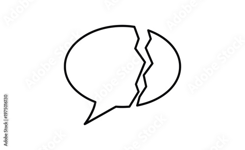 A broken speech bubble icon on a white background symbolizing disrupted communication