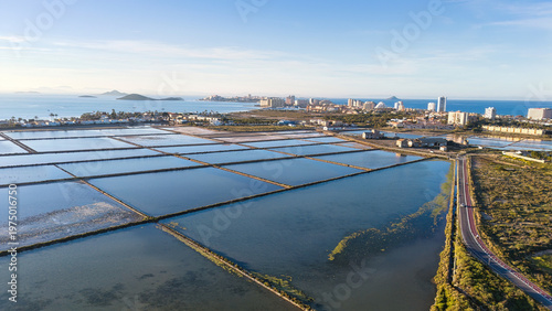 Cuadro en lienzo Aerial view of La Manga coastline and salt flats in Murcia Spain