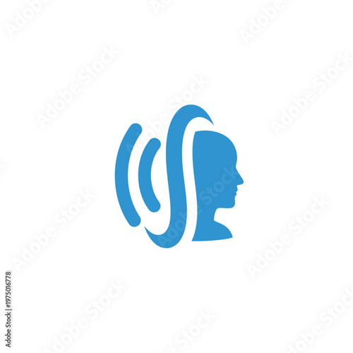 Blue silhouette of a human head with sound waves.