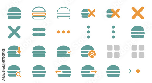 Colored navigation hamburger menu ui icons set for app interface modern design system concept