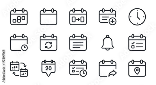 Outline calendar ui icons set for schedule and date management app interface modern concept