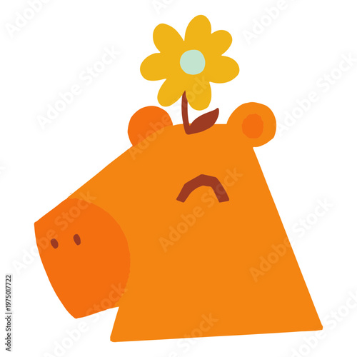 Capybara with a flower atop its head flat image