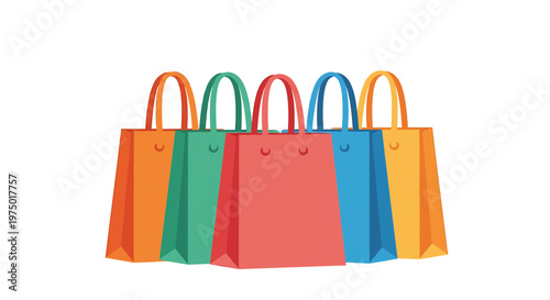 Set of five colorful shopping bags isolated on white