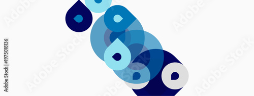 Abstract design features overlapping blue circles, varying shades. Minimalist composition on white background. Simple, modern aesthetic.