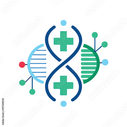 Innovative depiction of genetic medicine and molecular biology with dna strands and health symbols