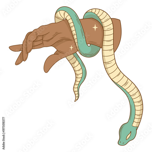 Mystic snake coiled around a hand