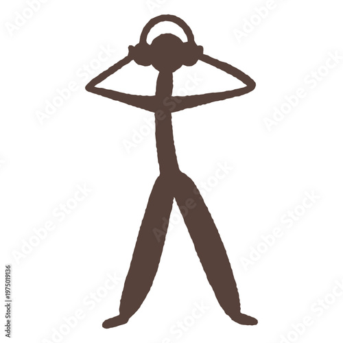 Man listening to music in cave painting style