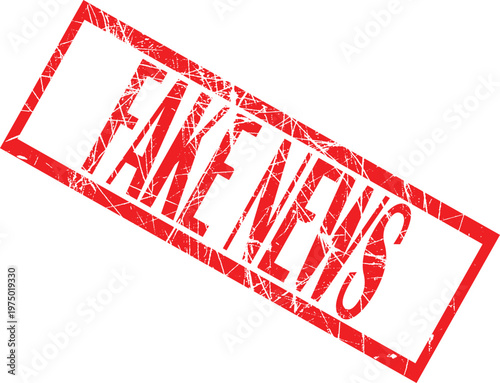 A red stamp with the words fake news on it