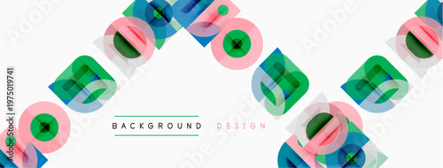 Abstract geometric pattern. Repeating squares overlap, creating dynamic visual flow. Light background enhances colorful elements.