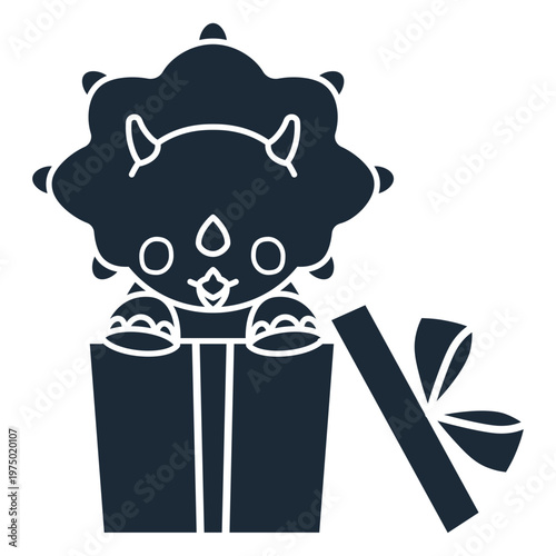 Cut-out silhouette of birthday dinosaur getting out of a gift box